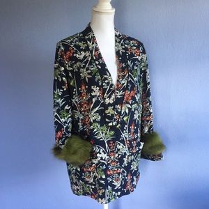 Floral Blazer with Faux Fur Cuffs